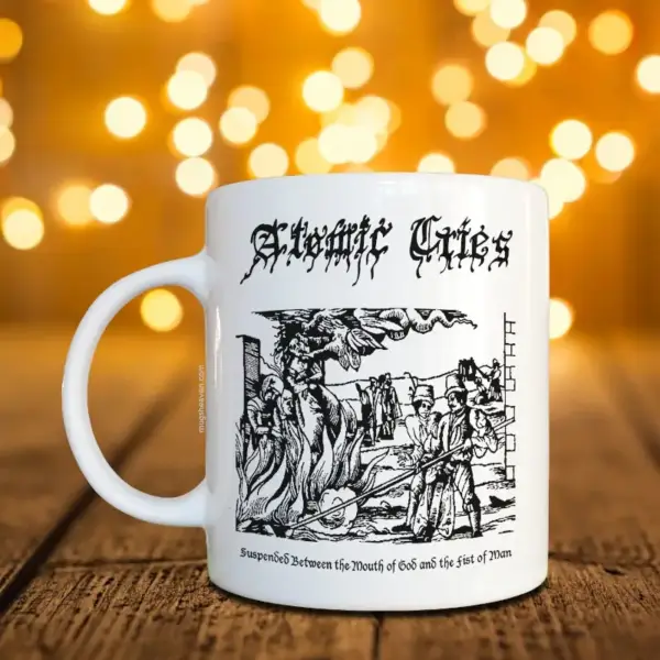 Atomic Cries Mug, Suspended Between The Mouth of God Coffee Mug, Doom Metal