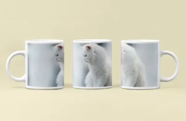 White Cat Coffee Mug, Animal White Cat Coffee Mug