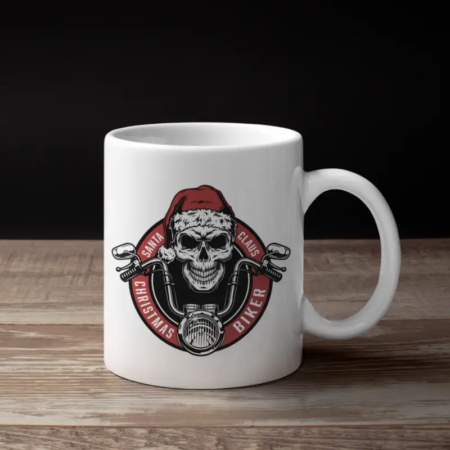 Christmas Biker Coffee Mug, Santa Claus Biker Mug